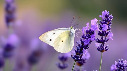 A butterfly resting on delicate lavender flowers.