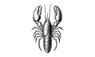 Obraz premium Retro vintage lobster etching, hand-drawn marine crustacean illustration, rustic nautical line art, old engraving style seafood print, black sketch ocean wildlife