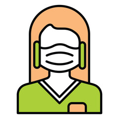 Female Character Wearing Mask Vector Icon Design
