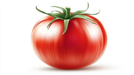 Ripe red tomato with vibrant green stem fresh garden delight juicy