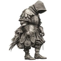 Fototapeta premium A griefsmith forging armor from soft sorrow, feathered melancholic plating, isolated on a white background --s 1000