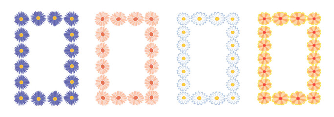 Set of flower frames. Wreath with flowers. Floral frame, hand drawn simple cute botanical round frame.