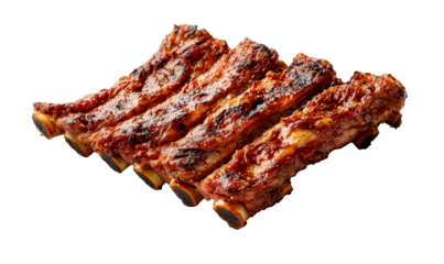Grilled Korean Ribs Galbi with Smoky Glaze and Charred Edges Isolate on Transparent Background, cutout, png