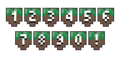 Numbers in the style of a computer game. Banner for inscriptions and congratulations. Background and cover for your text. Ready-made template in 8 bit style