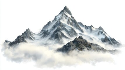 Obraz premium Serene mountain majesty minimalist landscape with clouds and white background