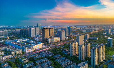 Naklejka premium Pinghu City, Jiaxing, Zhejiang Province, China