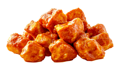 Savory Butter Chicken Chunks with Rich Curry Sauce Isolate on Transparent Background, cutout, png