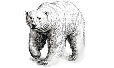Rustic Hand-drawn Polar Bear, Vintage Wildlife Etching, Monochrome Mammal Line Art, Detailed Nature Illustration, Retro Animal Print, old engraving style, classic fauna drawing