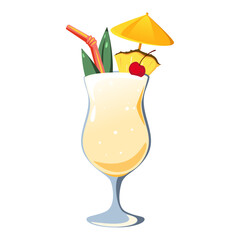 Pina Colada cocktail In a tall glass.Summer tropical cocktail with a slice of pineapple .Vector illustration.	