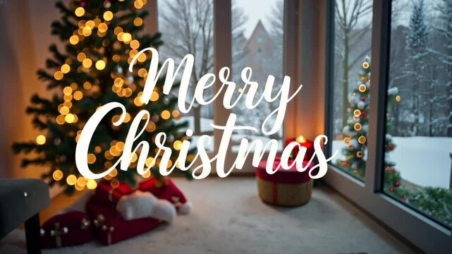 Christmas greeting card with text Mery Christmas.