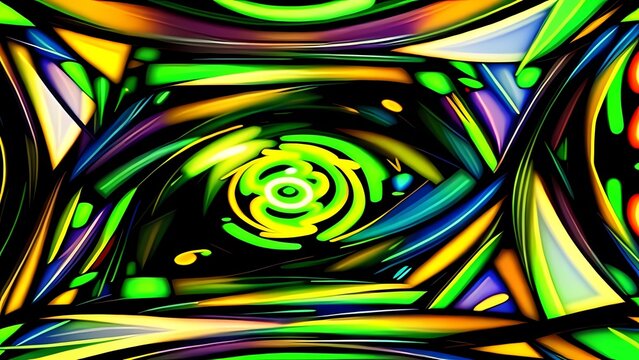 A vibrant green mandala pattern radiates in a seamless, glowing neon background loop.