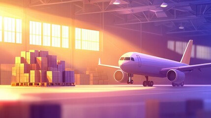 Fototapeta premium Joyful airplane loading event in a vibrant warehouse capturing the essence of logistics and transportation management