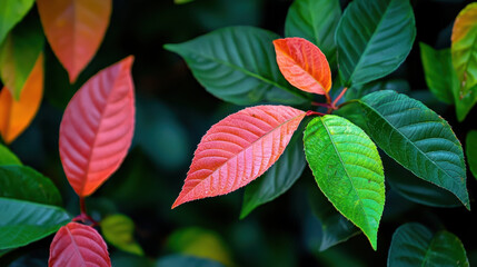 Vibrant green and red leaves create stunning natural display, showcasing beauty of flora in macro shot