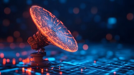 Radar dish with digital interface showcasing communication and monitoring technology