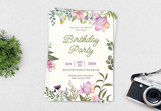 Minimal Birthday Party Invitation Layout