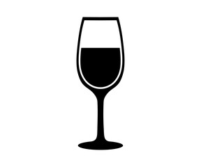 Wine Glass Elegant Wine Glassware icon. Bottle black silhouette  illustration on transparent background. 
