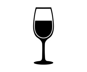 Wine Glass Elegant Wine Glassware icon. Bottle black silhouette vector design and illustration.


