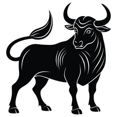 Majestic Bull Silhouette A Powerful Black and White Illustration