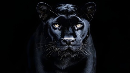 Obraz premium Fierce black panther portrait in darkness