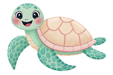 Adorable Pastel Green Sea Turtle Illustration Cute Cartoon Aquatic Animal Design Perfect for Kids