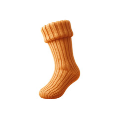 Thick ribbed orange wool sock with folded cuff, warm and cozy for cold weather.