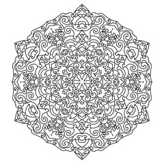 Symmetrical Mandala Line Art with Traditional Floral Patterns – Ideal for Adult Coloring Pages and Digital Artwork Projects