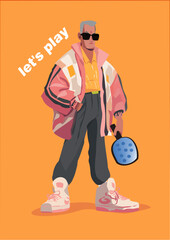 Elderly man with pickleball racket