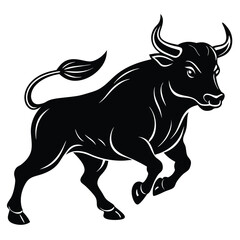 Powerful Black Bull Silhouette Vector Illustration of a Charging Taurus