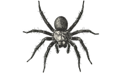 Rustic Tarantula Engraving Print, Vintage Hand-drawn Arachnid Sketch, Monochrome Creepy Crawler Illustration, Retro Insect Art, Nature Decor, Wildlife Etching