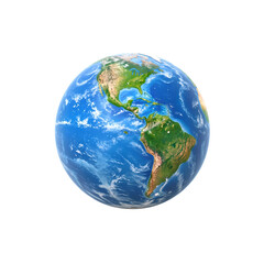 Realistic Earth globe view showing Americas with ocean, clouds, and swirling atmosphere.