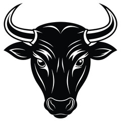 Majestic Bull Head Black and White Vector Illustration