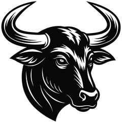 Majestic Bull Head Vintage Black and White Illustration