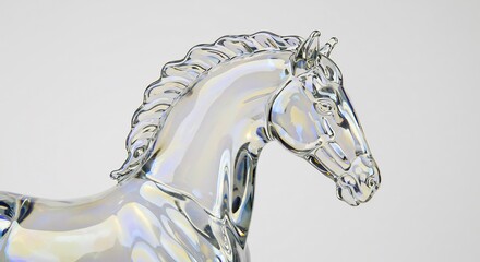 Elegant glass horse head shines brightly soft light. AI Generated
