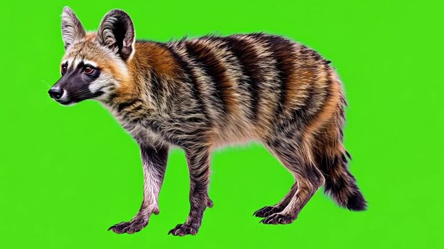 Aardwolf Isolated On Green Screen