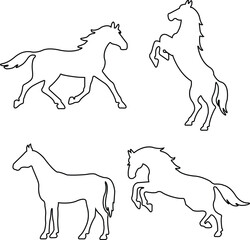 Running and jumping horse line set. Horses collection