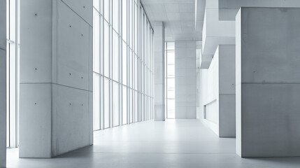 Obraz premium Minimalist interior with concrete columns and soft light, embodying serene geometric harmony