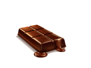 Obraz premium Melting chocolate bar isolated on white background, perfect for sweet food designs. Generative AI