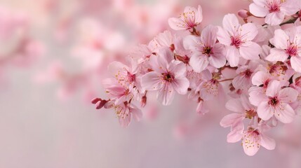Fototapeta premium A stunning image of delicate pink cherry blossoms with pastel background for product display.