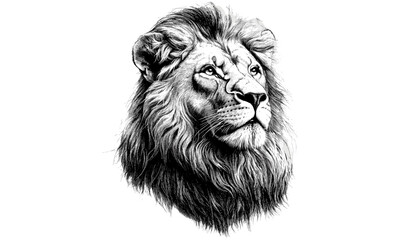 Detailed Hand-drawn Lion, Vintage Engraving Style, Wild Cat Illustration, Rustic Safari Design, Black Sketch Effect, Animal Print, Nature Wall Decor, flowing mane, trendy wildlife drawing
