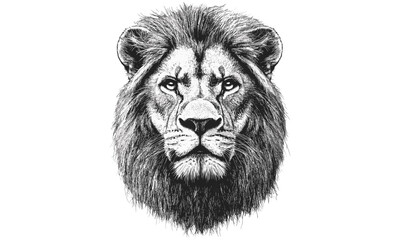 Vintage Animal Illustration, Hand-drawn Lion's Face, Black Sketch Effect, Rustic Safari Design, Detailed Jungle Print, Engraved Wild Cat Art, Nature Wall Decor, old engraving style
