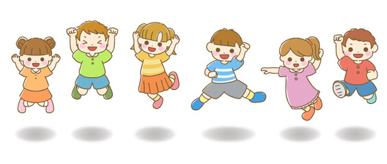 ジャンプする子どもたちのシンプルなイラスト
