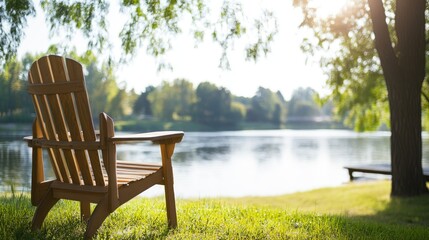 Fototapeta premium Relaxing adirondack chair lakeside serenity