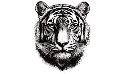 Vintage Animal Print, Hand-drawn Tiger Stripes, Detailed Engraving Art, Rustic Safari Decor, Black Sketch Effect, Jungle Wildlife Design, Wild Cat Wall Art, old engraving style, trendy wildlife art