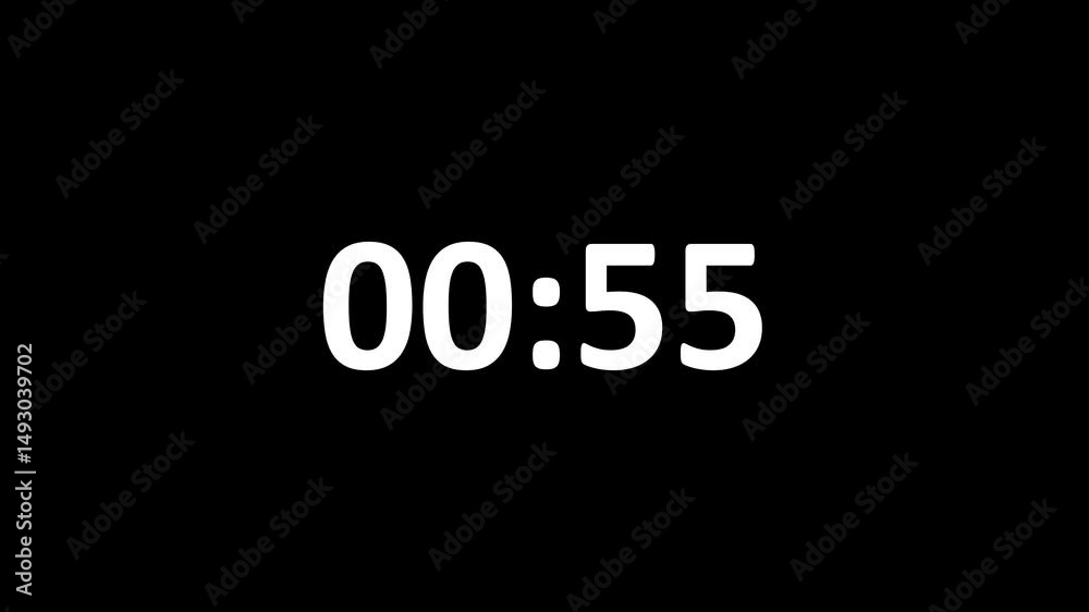 Wall mural one minute countdown animation from 60 seconds to 0 seconds on a transparent background, one minute 