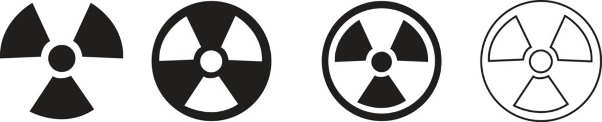 Fototapeta premium Set of circular radiation hazard signs. Radioactive irradiation warning. Nuclear Atomic bomb danger.
