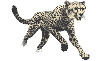 Vintage Safari Animal Print, Engraved Wildlife Art, Hand-etched Cheetah in Motion, Rustic Nature Decor, Black Sketch Effect, Detailed Animal Illustration, Old Engraving Style, Safari Home Decor