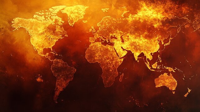 Burning world map global warming