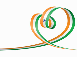 Indian flag heart shaped ribbon. Vector illustration.