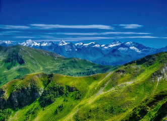 Naklejka premium View on mountains near Saalbach Hinterglemm ski resort on a summer day