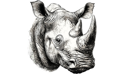 Rustic Wildlife Art, Hand-etched Rhino Head, Vintage Engraving Style, Safari Animal Illustration, Antique Black Sketch, Trendy Safari Wall Decor, Nature Wildlife Drawing, Exotic Animal Art,